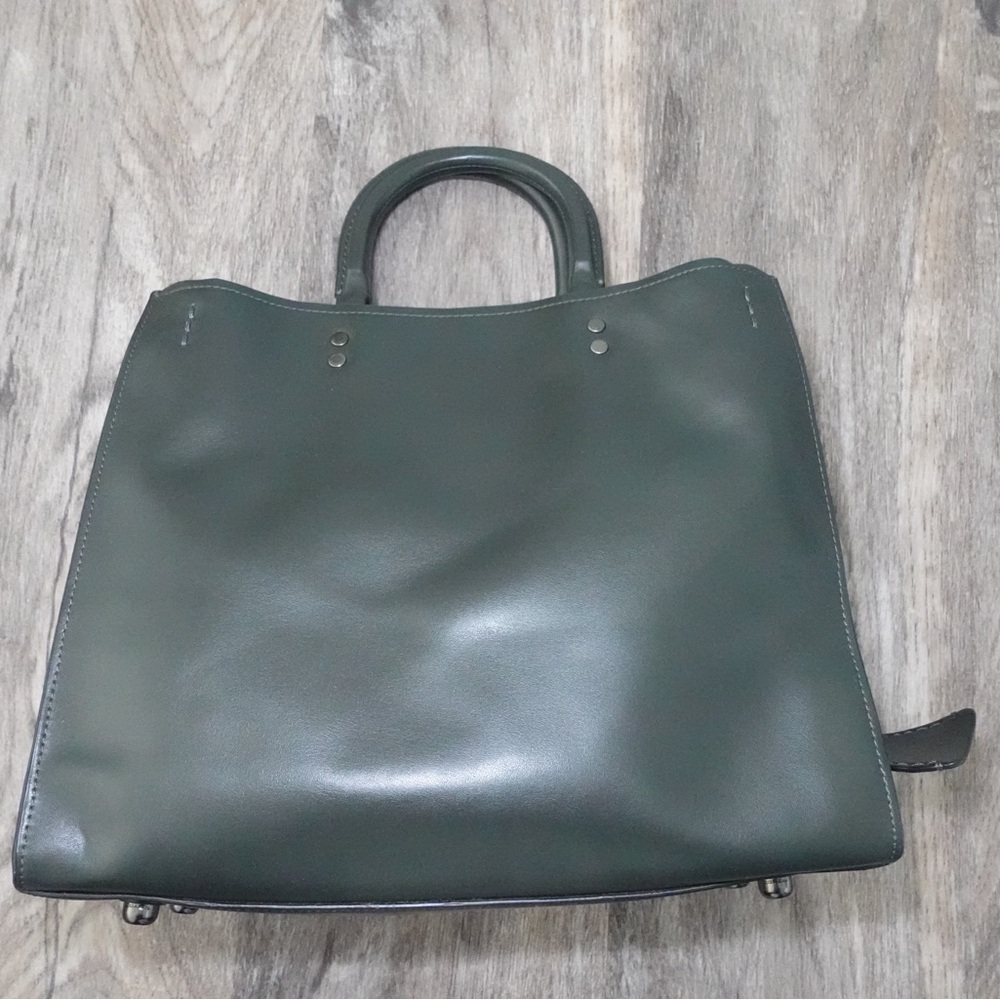 Coach Rouge 30 Dark Green Structured Leather Tote Bag